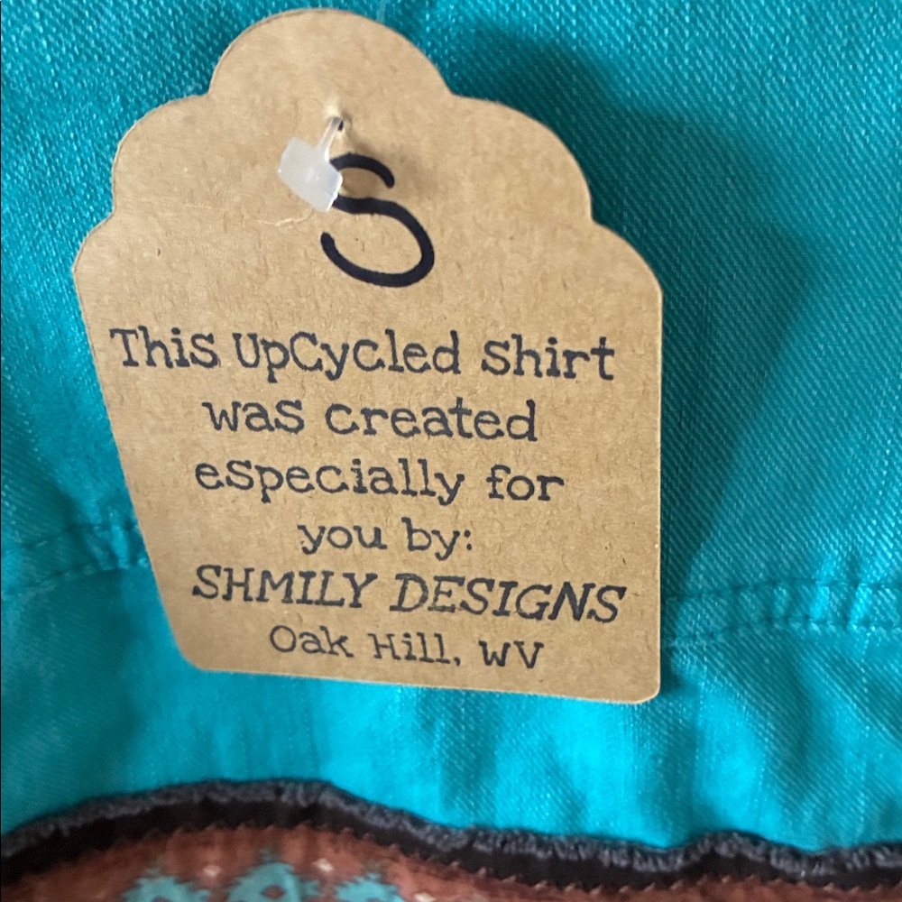 Upcycled Talbots sz S Turquoise Denim Jacket nwt from upcycled boutique Western - Picture 6 of 6